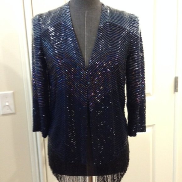 Haute Hippie Blue Ombre Beaded Fringed Jacket XS